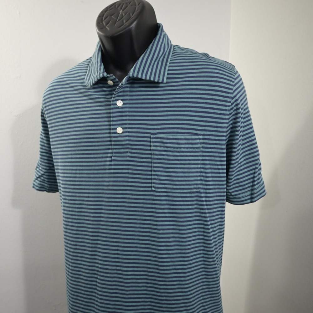 Brooks Brothers Golf Polo Mens XXL Slim Blue Striped Pocket Short Sleeve Cotton